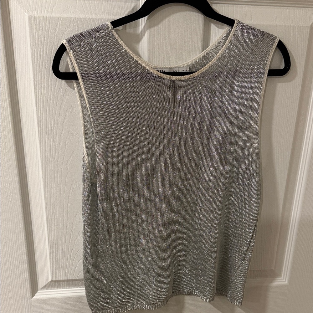 Zara Metallic Silver Muscle Tee